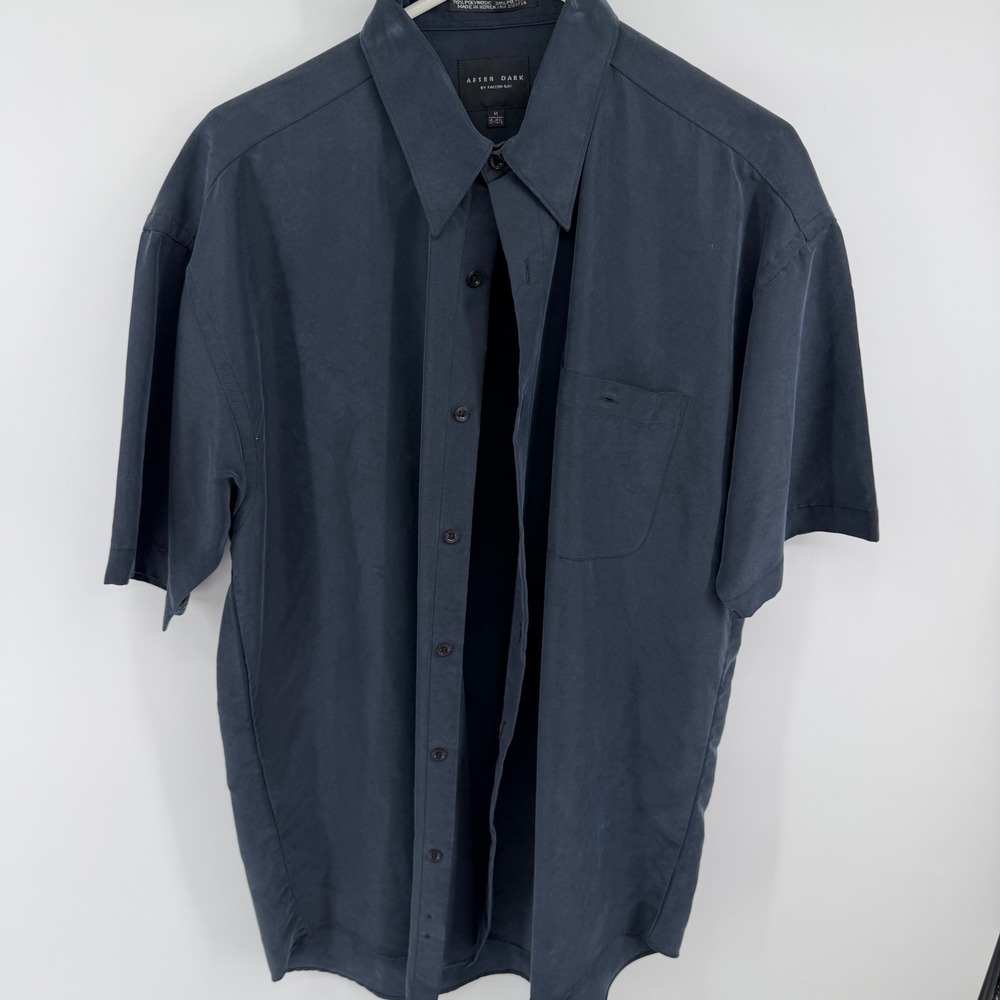 After Dark by Falcon Bay Mens Navy Blue Short Sleeve Button Down Shirt Size M